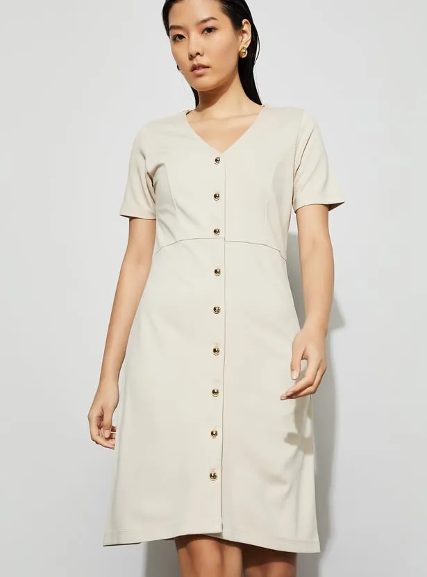 CODE CLASSIC Solid Button-Front Sheath Dress